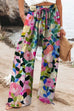 Mixiedress Drawstring Elastic Waist Wide Leg Floral Print Pants