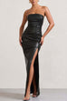 Mixiedress Strapless High Slit Faux Leather Bodycon Maxi Dress