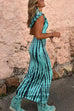 Mixiedress Cowl Neck Backless Tie Dye Hoodied Maxi Dress