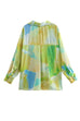 Mixiedress Long Sleeves Button Front Tie Dye Blouse Shirt