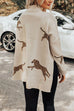 Mixiedress High Neck Side Slit Cheetah Pattern Sweater