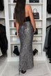 Mixiedress Christmas Party High Waist Sequin Bodycon Maxi Skirt