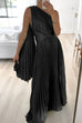 Mixiedress Draped One Shoulder Waisted Pleated Maxi Party Dress