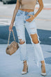 Mixiedress Raw Hem Ripped Hole Cropped Jeans