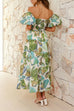 Mixiedress Twist Front Puff Sleeves Ruffle Tiered Printed Maxi Dress