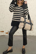 Mixiedress Turtleneck Zip Up Striped Pullover Sweater