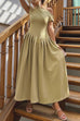 Mixiedress Elegant Asymmetric Shoulder Pleated Swing Maxi Dress