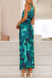 Mixiedress One Shoulder Drawstring Cut Out Printed Maxi Pleated Dress