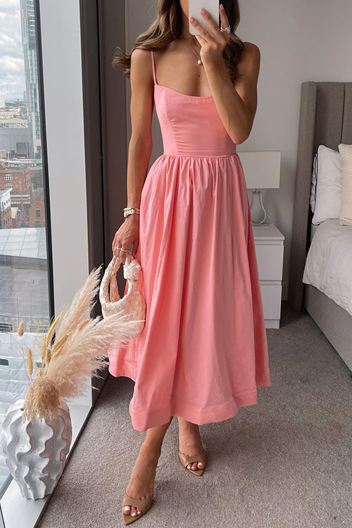 Mixiedress U Neck Waisted Swing Maxi Cami Dress