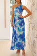 Mixiedress One Shoulder Sleeveless Cut Out Printed Swing Maxi Dress