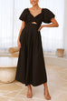 Mixiedress V Neck Twist Front Puff Sleeves Cut Out Maxi Dress