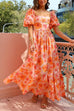 Mixiedress Square Neck Puff Sleeves Floral Print Ruffle Maxi Dress