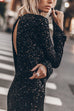 Mixiedress Long Sleeves Back Cut Out Sequin Midi Dress