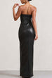 Mixiedress Strapless High Slit Faux Leather Bodycon Maxi Dress