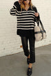 Mixiedress Turtleneck Zip Up Striped Pullover Sweater