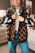 Mixiedress Button Down Drawstring Hem Geometric Pattern Sweater Cardigan