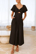 Mixiedress V Neck Twist Front Puff Sleeves Cut Out Maxi Dress