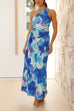 Mixiedress One Shoulder Sleeveless Cut Out Printed Swing Maxi Dress