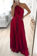 Mixiedress Draped One Shoulder Waisted Pleated Maxi Party Dress