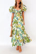 Mixiedress Twist Front Puff Sleeves Ruffle Tiered Printed Maxi Dress