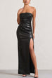 Mixiedress Strapless High Slit Faux Leather Bodycon Maxi Dress