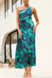 Mixiedress One Shoulder Drawstring Cut Out Printed Maxi Pleated Dress