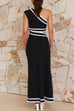 Mixiedress One Shoulder Cut Out Waist Ric Rac Color Block Maxi Dress