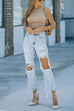 Mixiedress Raw Hem Ripped Hole Cropped Jeans