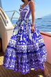 Mixiedress V Neck Waisted Floral Print Swing Maxi Cami Dress