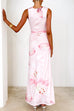 Cowl Neck Sleeveless Blush Flowers Print Maxi Dress