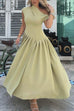 Mixiedress Elegant Asymmetric Shoulder Pleated Swing Maxi Dress