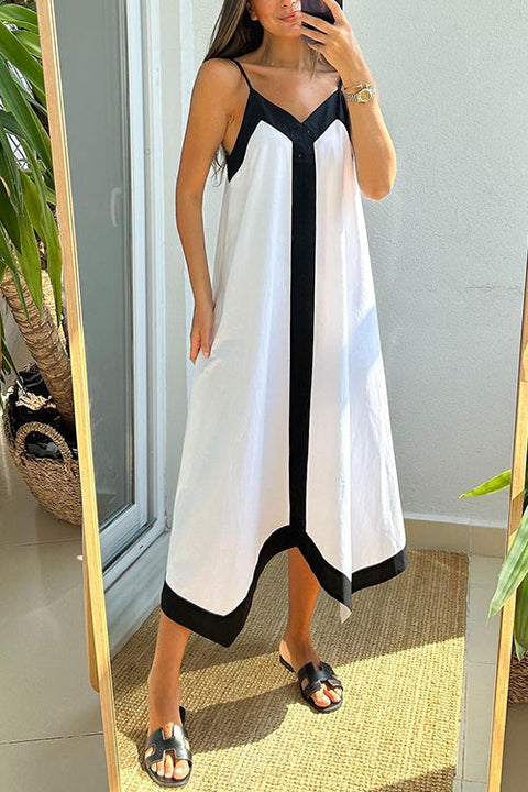 Mixiedress V Neck Color Block Midi Cami Vacation Dress