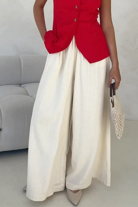 Mixiedress Elastic Waist Wide Leg Cotton Linen Palazzo Pants