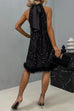 Mixiedress Halter Sleeveless Feather Hem Sequin Dress