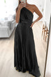 Mixiedress Draped One Shoulder Waisted Pleated Maxi Party Dress