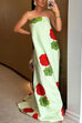 Mixiedress Strapless Tube Geranium Print Maxi Holiday Dress