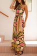 Criss Cross Halter Backless Floral Print Maxi Dress