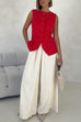 Mixiedress Elastic Waist Wide Leg Cotton Linen Palazzo Pants