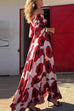 Off Shoulder Bell Sleeves Floral Print Ruffle Maxi Dress