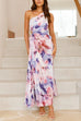 Mixiedress One Shoulder Sleeveless Cut Out Floral Print Pleated Maxi Dress