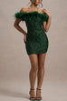 Mixiedress Off Shoulder Feather Trim Sequin Mini Party Dress