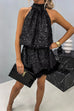 Mixiedress Halter Sleeveless Feather Hem Sequin Dress