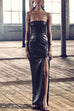 Mixiedress Strapless High Slit Faux Leather Bodycon Maxi Dress