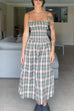 Spaghetti Strap Smocked Plaid Midi Dress