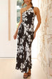 Mixiedress One Shoulder Ruched Cut Out Pleated Maxi Printed Dress