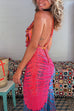 Mixiedress Ruffle Trim Halter Lace-up Backless Tie Dye Maxi Dress