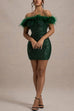 Mixiedress Off Shoulder Feather Trim Sequin Mini Party Dress