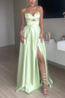 Mixiedress Strapless Cut Out Back Lace-up Slit Maxi Party Dress