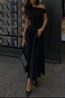 Mixiedress Elegant Asymmetric Shoulder Pleated Swing Maxi Dress