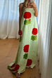 Mixiedress Strapless Tube Geranium Print Maxi Holiday Dress